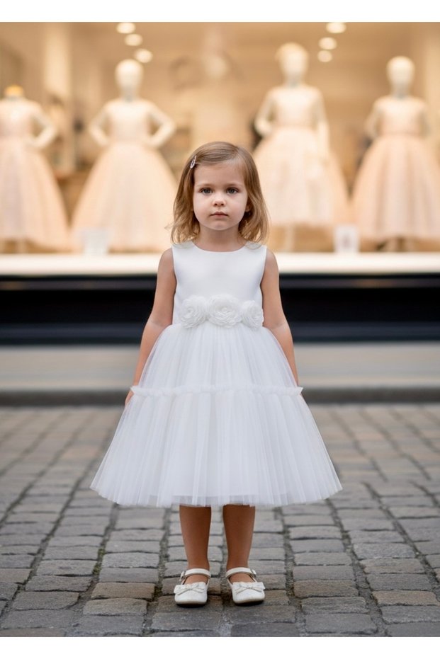 Girl's Flower Detailed Evening Dress