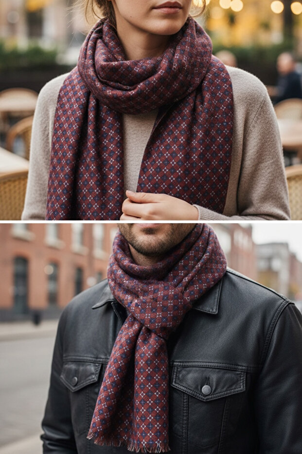 Yün İpek Baskılı Atkı - 1