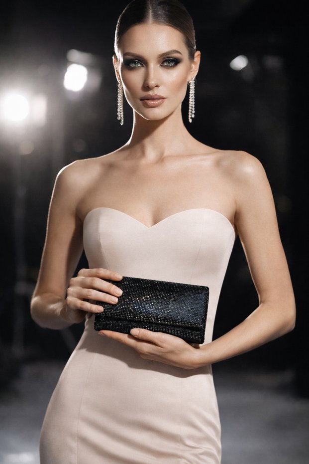 Women's Black Stone Mini Box Clutch Portfolio Wedding Engagement Special Evening Bag