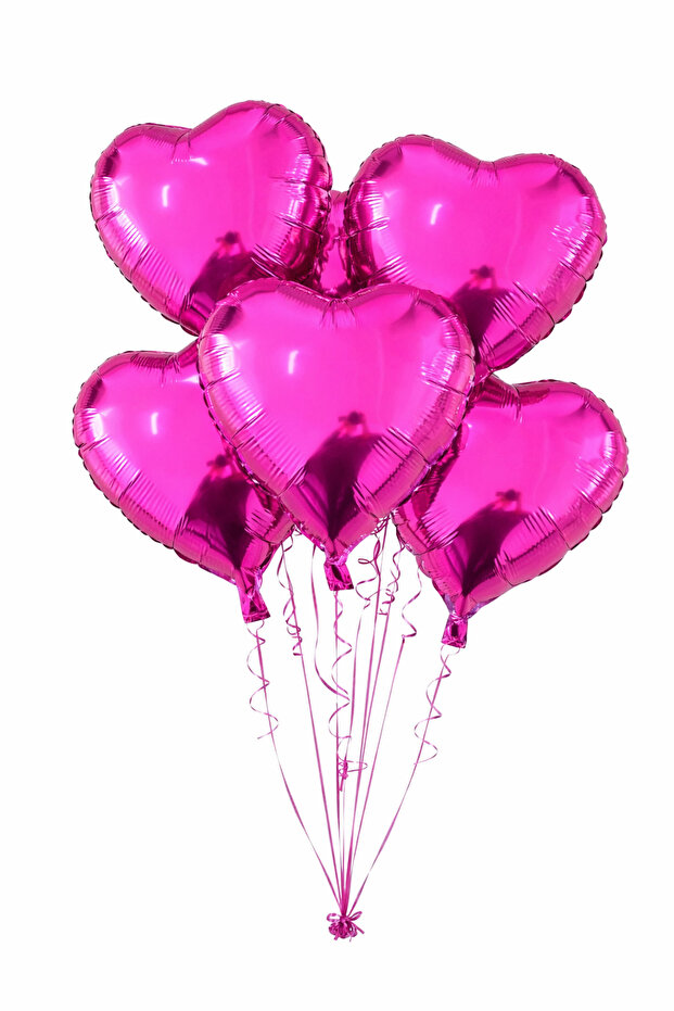 5 Pieces Fuchsia Dark Pink Heart Foil Balloon 45 cm Flying with Helium