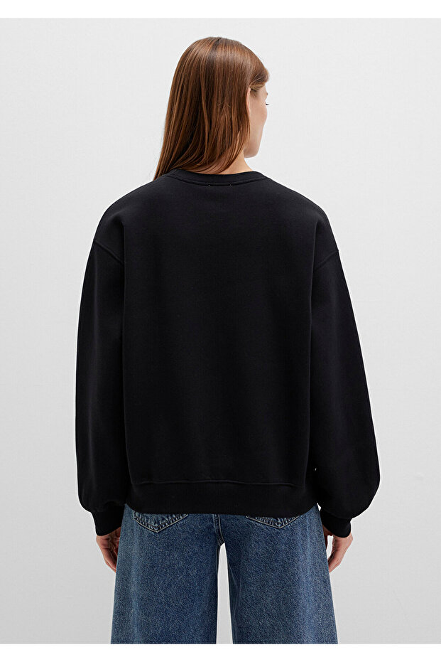 Bisiklet Yaka Siyah Basic Sweatshirt 1610198-900 - 5