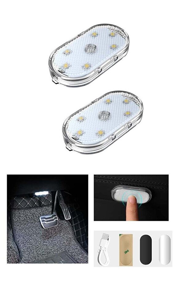 Car Interior Wireless LED Light USB Rechargeable Reading & Door Ceiling Lamp(2psc)
