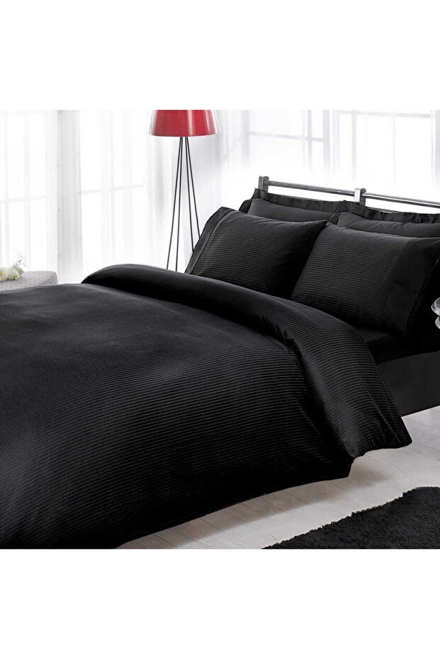 Premium Basic Nevresim Takımı Stripe King Siyah - 1