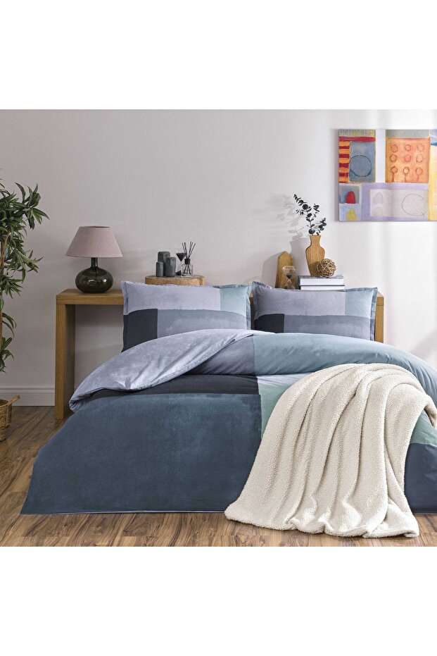 Taç Larive Ranforce Double Blanket Winter Set Blue