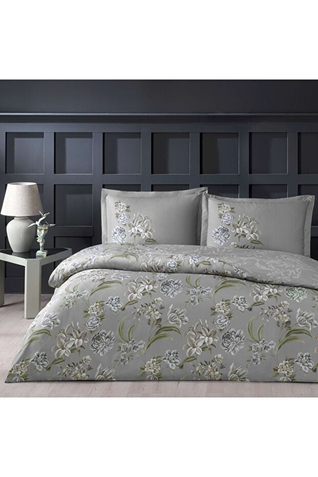 Taç Elodie Satin Double Duvet Cover Set Gray