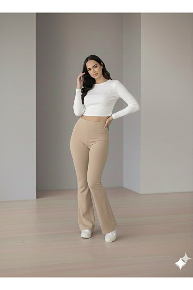 Bej Scuba Creepe Flared Tights Pants (Short-Term Launch Price)
