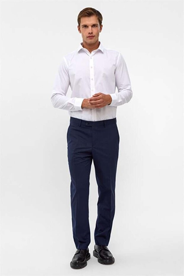 Navy blue regular straight pants - 1