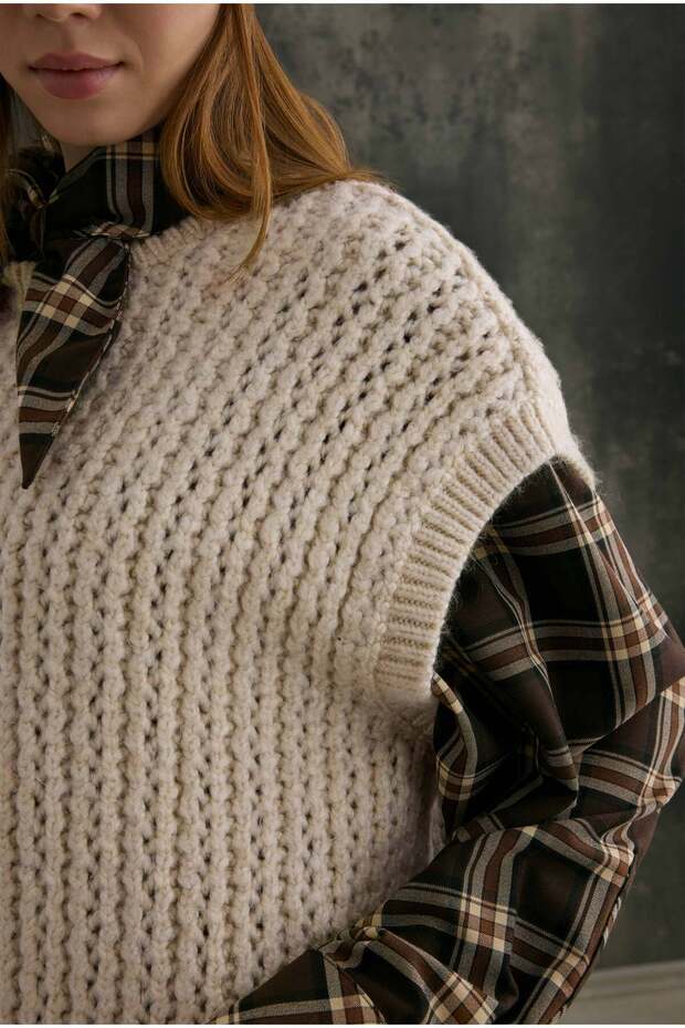 Bisiklet Yaka Süveter Kemik - 7