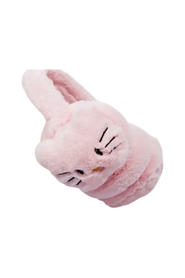 Girl's Plush Headphones with Kitten Figure - Light Pink
