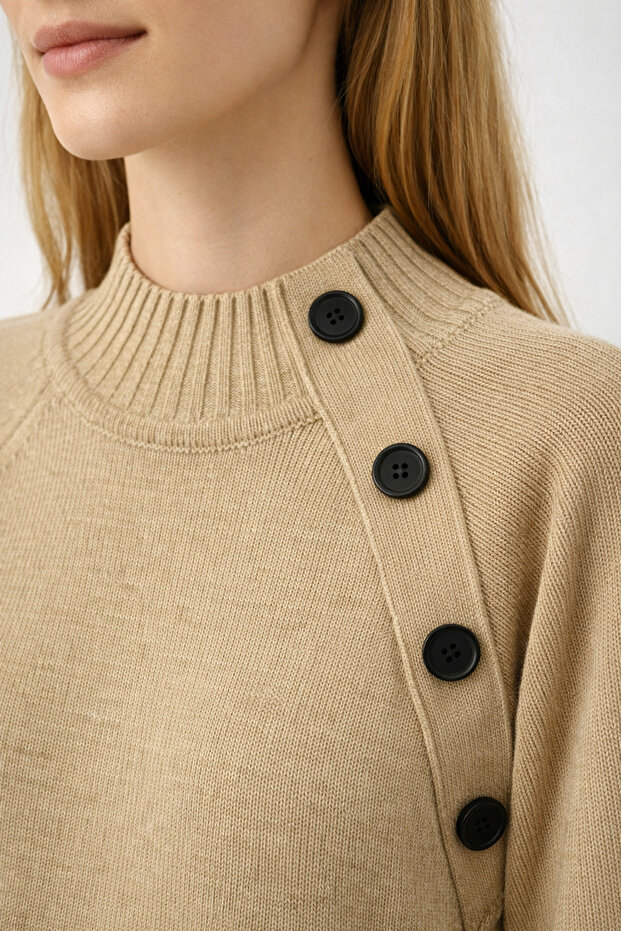 Düğmeli Triko Elbise - 2