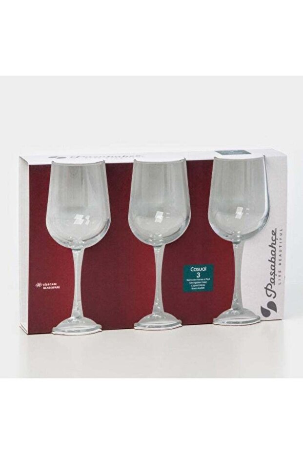 Pasabahce Casual Stemware 370cc – 3-Piece Wine Glass Set ST