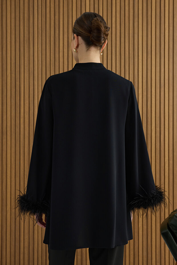 Siyah Şerit Tüylü Tunik - 6