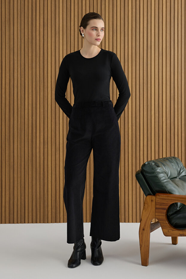 Siyah Kadife Pantolon - 2