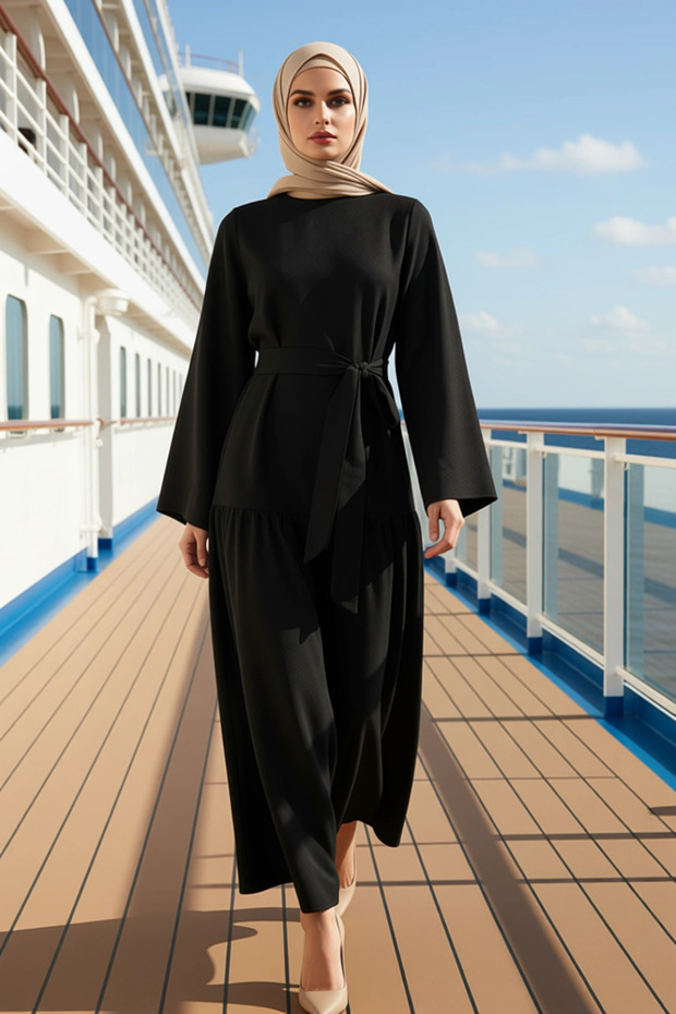 Women's Crew Neck Spanish Sleeve A-Line Fit Look Woven Maxi Dress Durable