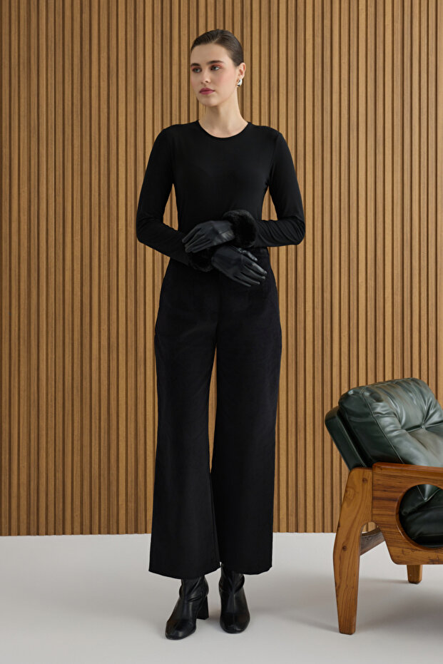 Siyah Kadife Pantolon - 3