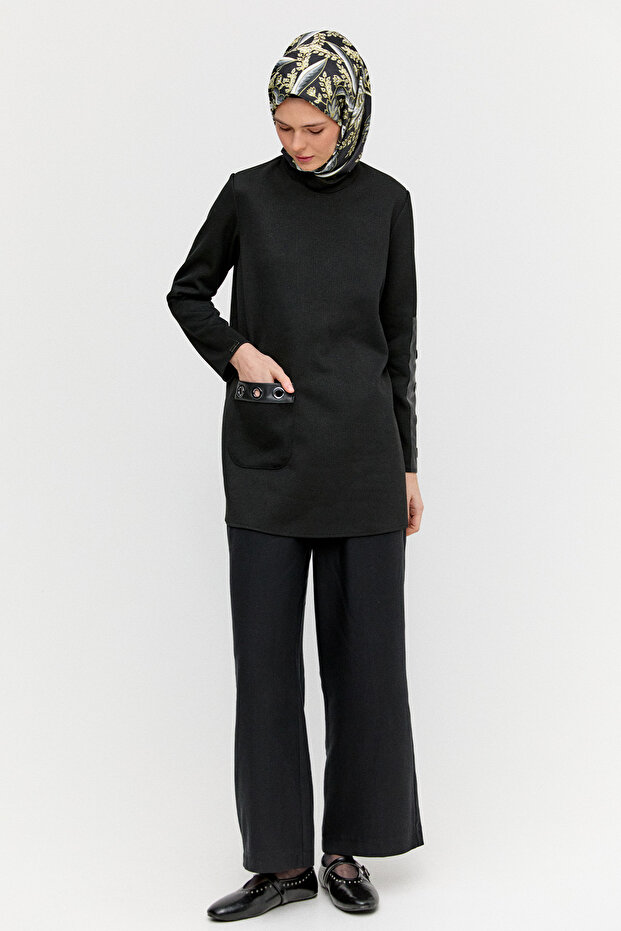 Hakim Yaka Kuşgözlü Örme Tunik - 3