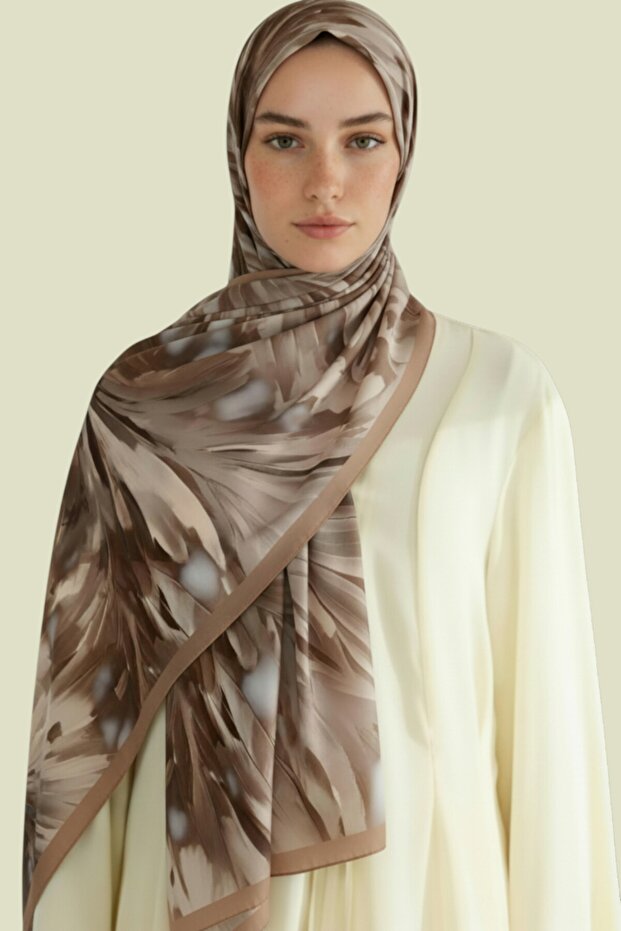 شال فيسكوز بنقشة أوراق الشجر - بني - 1