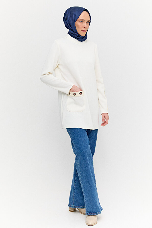 Hakim Yaka Kuşgözlü Örme Tunik - 2