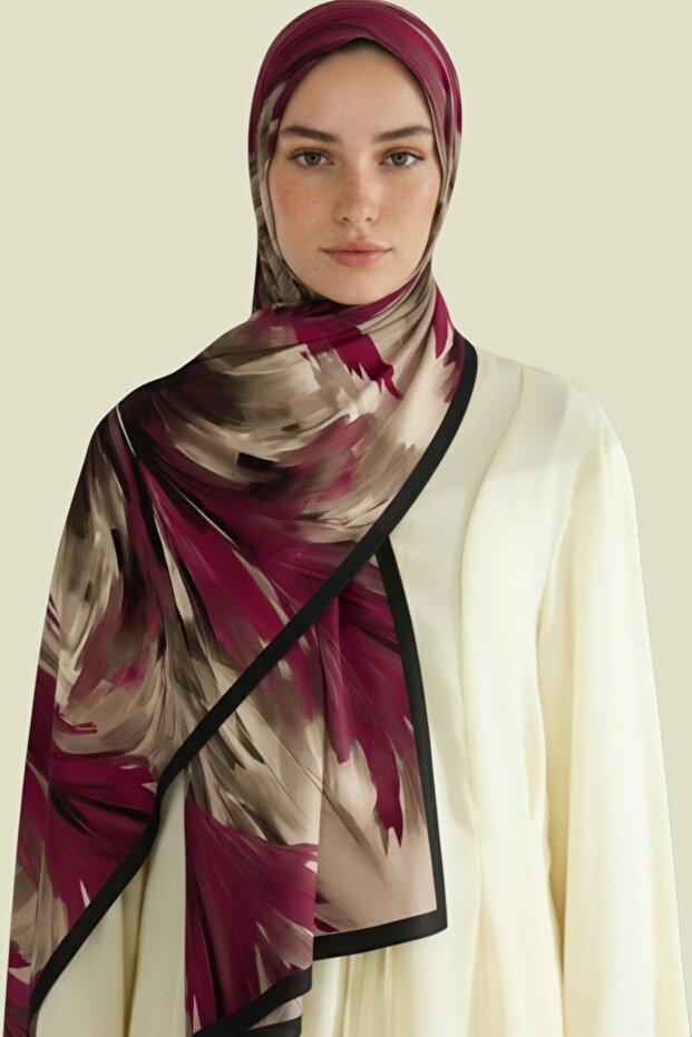 شال فيسكوز منقوش بأوراق الشجر - بنفسجي - 1