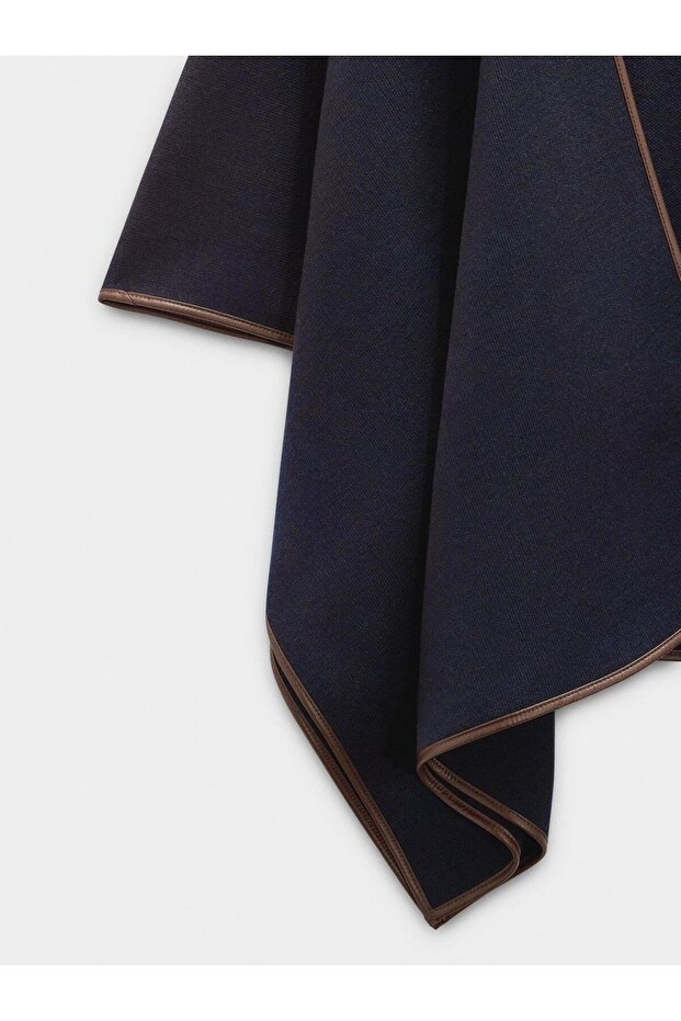 Kontrast Dikiş Detaylı Örme Panço - 5