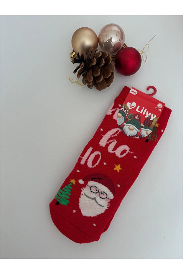 Christmas Themed Glasses Santa Claus Patterned Red Children's Socks 11-12 Years Old
