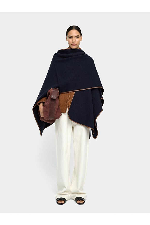 Kontrast Dikiş Detaylı Örme Panço - 2