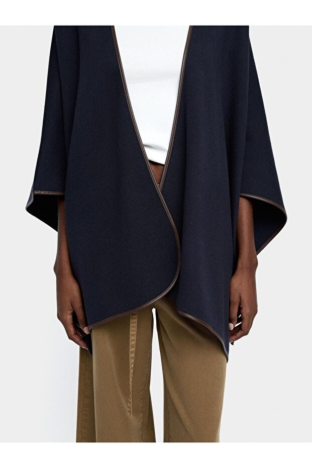 Kontrast Dikiş Detaylı Örme Panço - 1