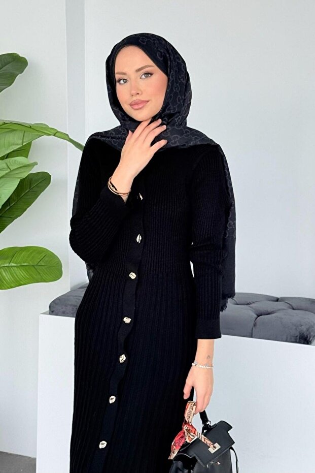 10 Düğmeli Triko Elbise - 3