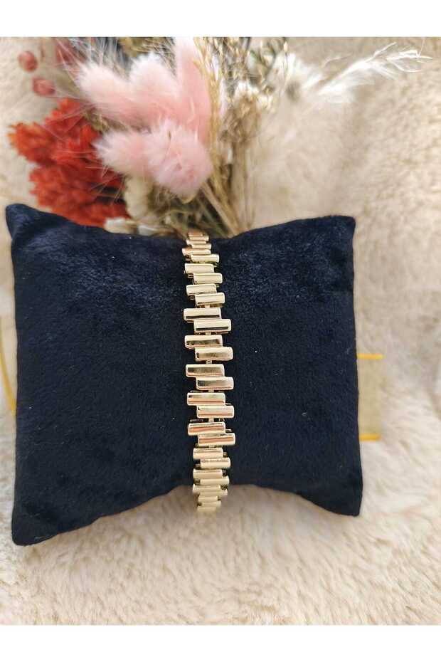 Zigzag Design Gold Detailed Steel Bracelet