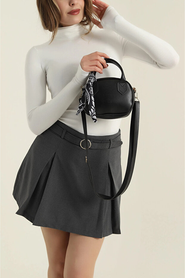 Ezzybliss Women's Black Scarf Small Size Unlined Handbag Shoulder and Strap Bag