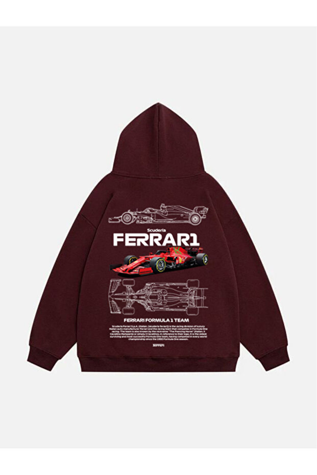 Unisex Scuderia Printed Hooded Fleece Oversized Sweatshirt