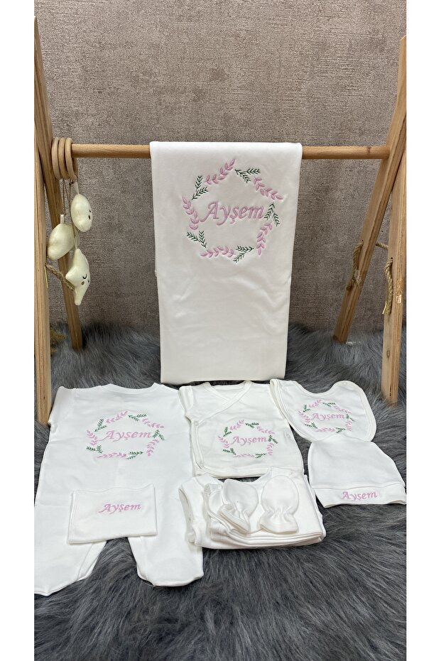 10-Piece Embroidered Hospital Discharge Set with Floral Pattern