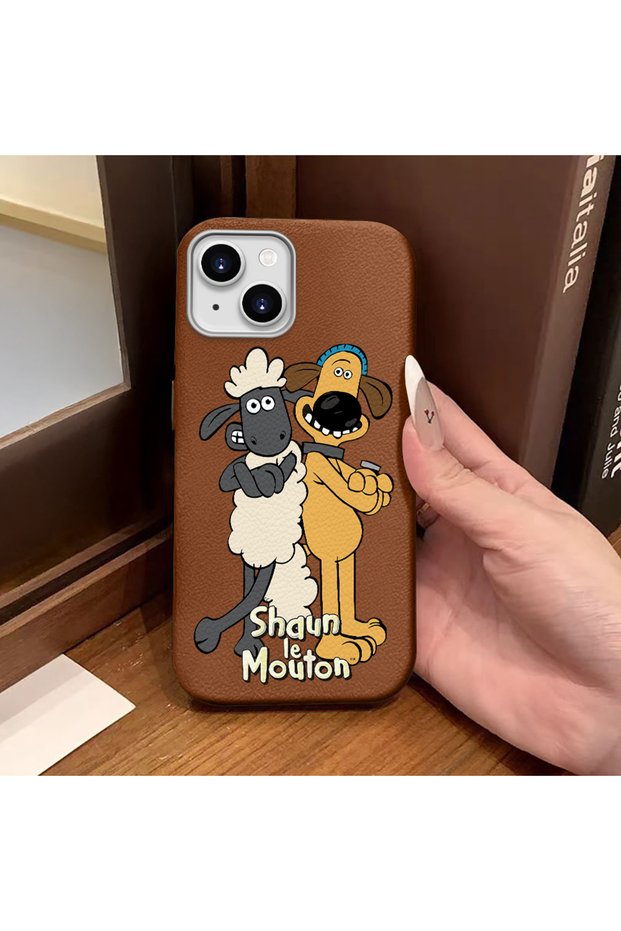 iPhone 13/14 Compatible Brown Leather Textured Silicone Protects Camera Shock-Absorbing Case Cartoon