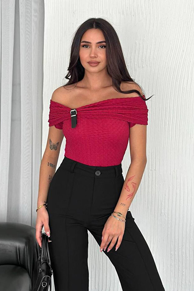 Women's Buckled Off-Shoulder Blouse – Urban Accent