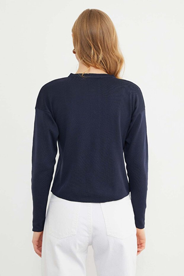 Basic Düğmeli Bisiklet Yaka Triko Hırka - 8