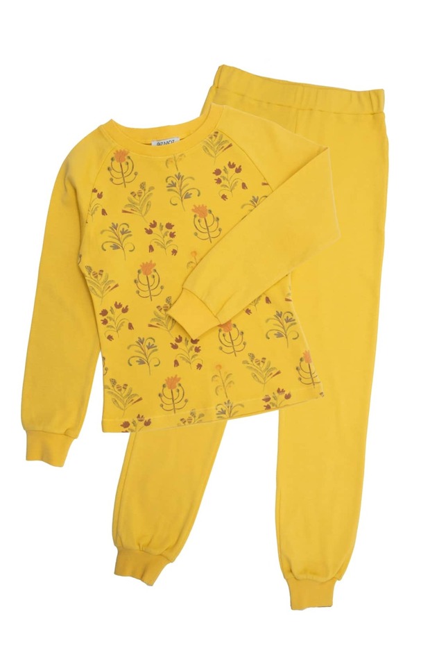 Organic Flower Printed Yellow Winter Girl's Suit