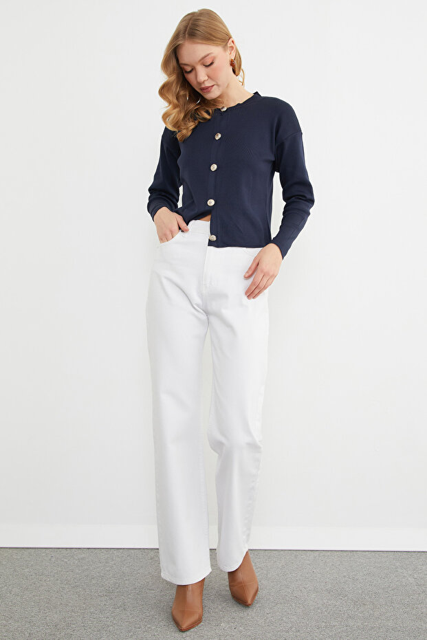 Basic Düğmeli Bisiklet Yaka Triko Hırka - 3