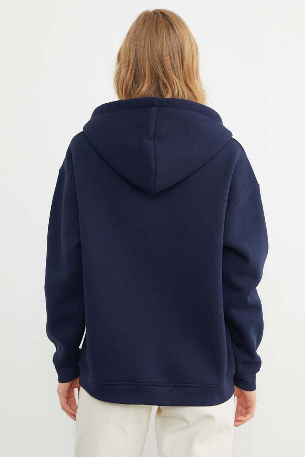 Basic Fermuarlı Kapüşonlu Oversize Sweatshirt - 8