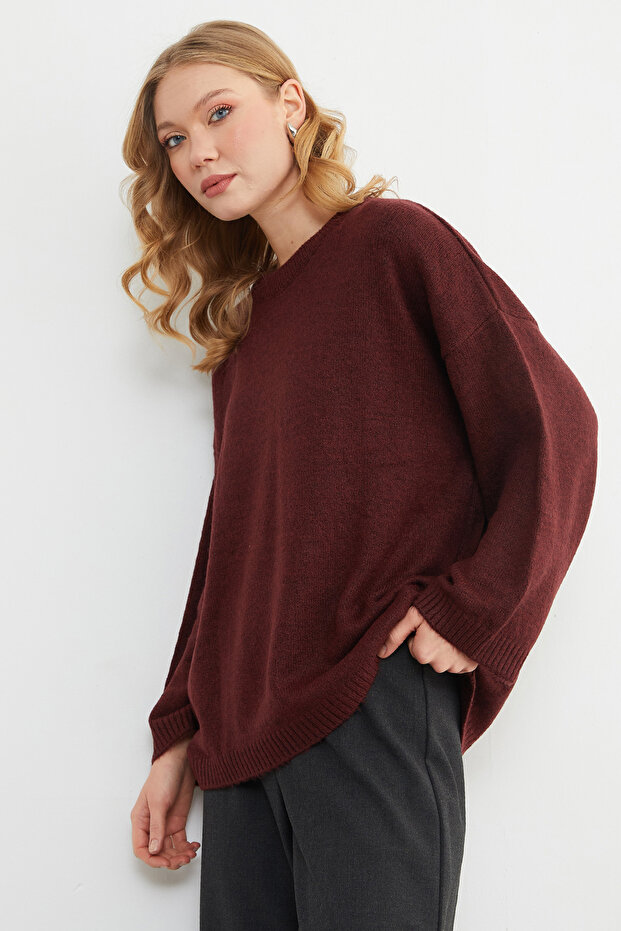 Basic Bisiklet Yaka Salaş Triko Kazak - 4