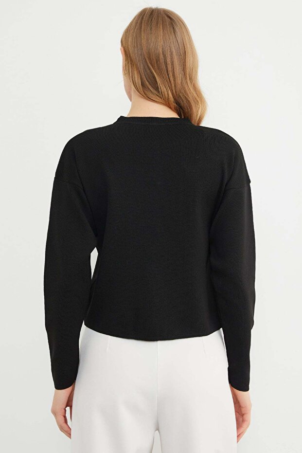 Basic Düğmeli Bisiklet Yaka Triko Hırka - 8