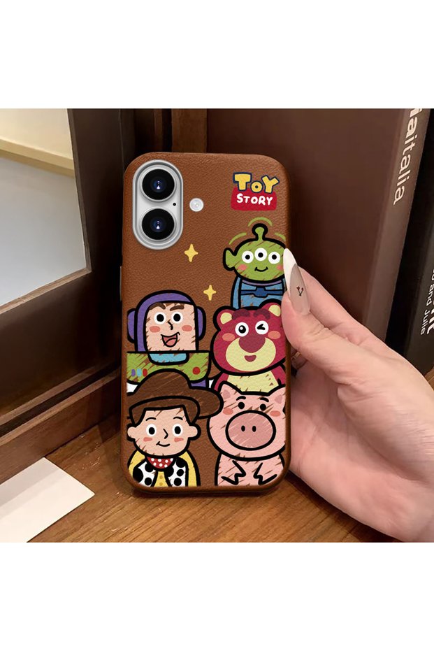 iPhone 16 Compatible Brown Leather Textured Silicone Protects Camera Shock-Absorbing Case Cartoon