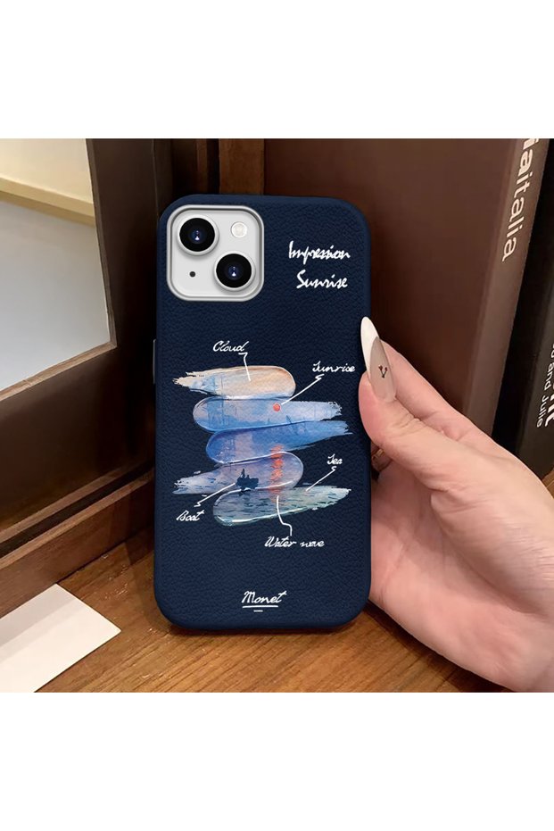 iPhone 13/14 Compatible Blue Leather Textured Silicone Protects Camera Shock-Absorbing Case