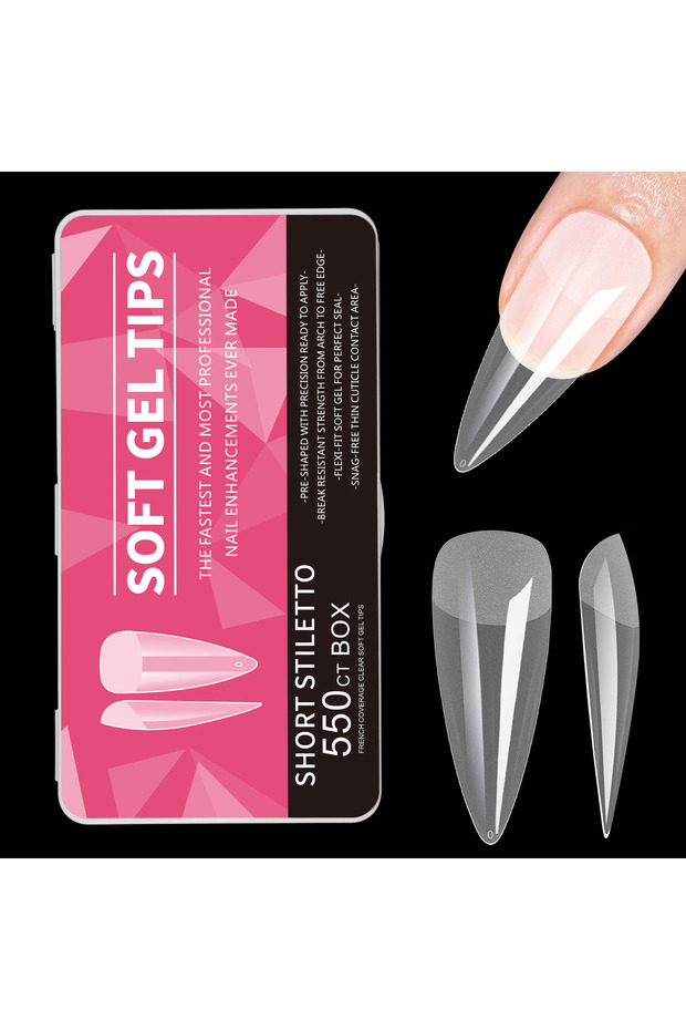 06-Stiletto 550pcs Soft Gel Nail Tips Medium Short Almond Coffin Stiletto Full Cover Press on Nails