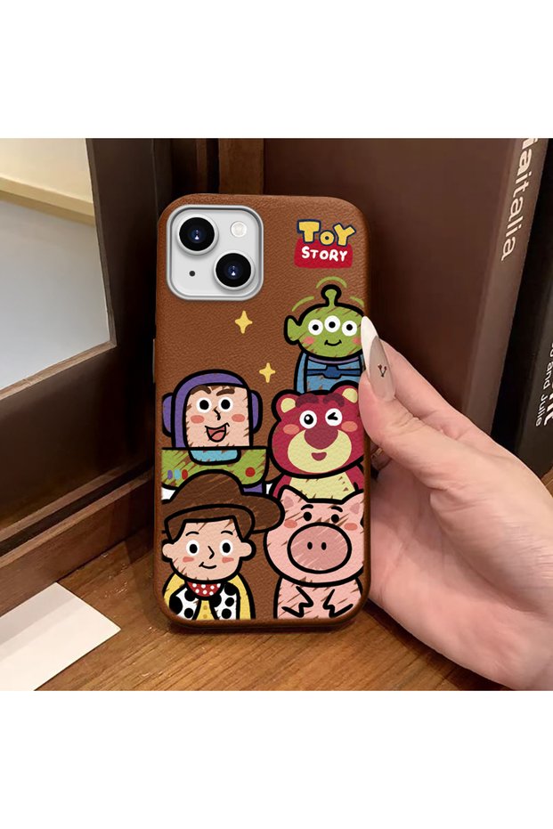iPhone 13/14 Compatible Brown Leather Textured Silicone Protects Camera Shock-Absorbing Case Cartoon