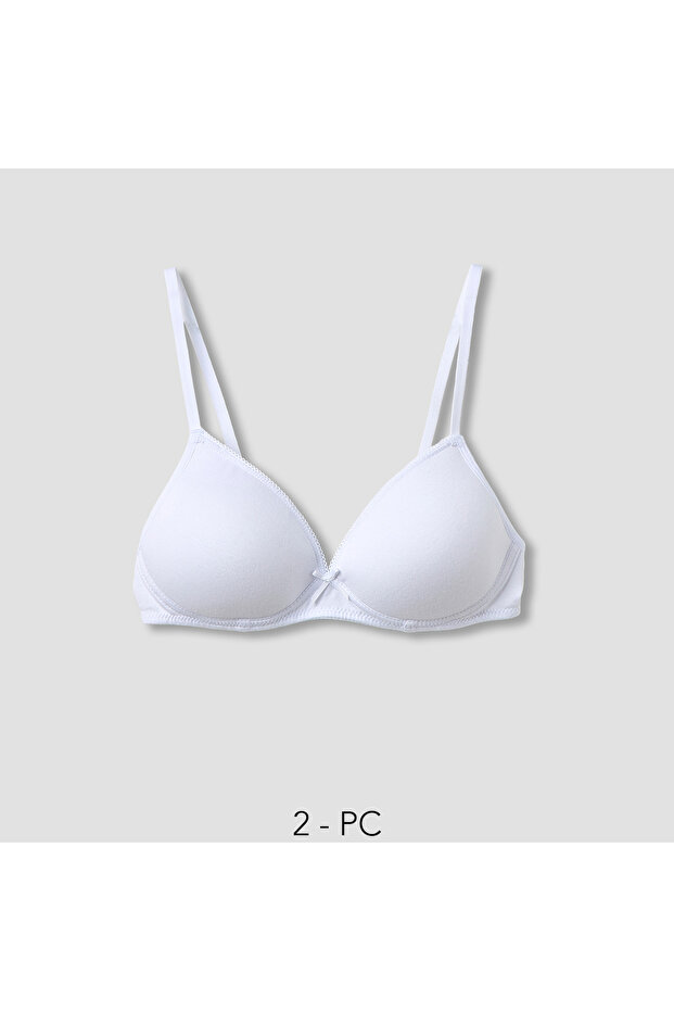 Solid Padded Bra with Hook and Eye Closure - Set of 2