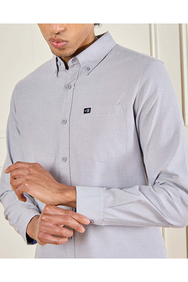 Men Grey Solid Shirt - 4