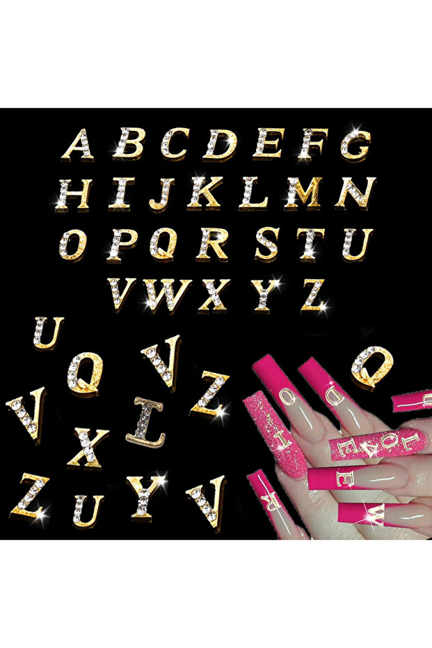 TZ-358 26Pcs Silver Rhinestone Alphabet Nail Charms Set-A-Z Letters Nail Gems,Custom Name Initial Na