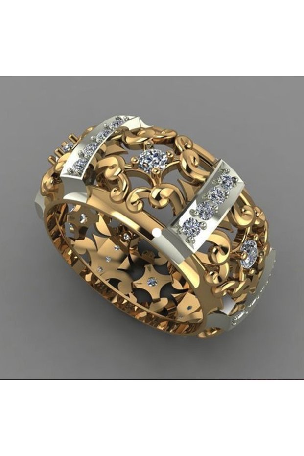 8 B2821 Huitan 2019 New Ethnic Strength Ring Fashion Gold Color Hollow Band Geometric Cubic Zircon S