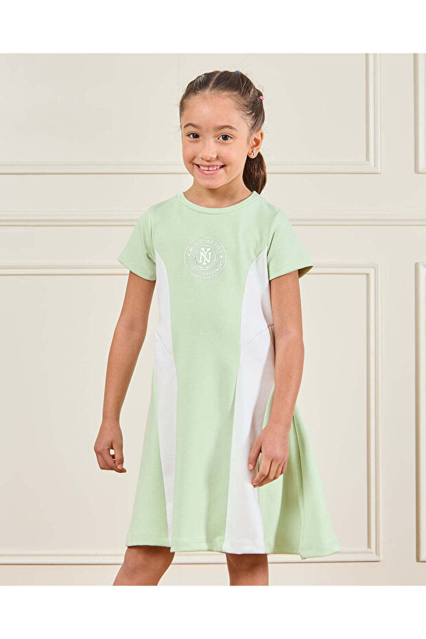 Girls Green Cut And Sew Interlock Dress