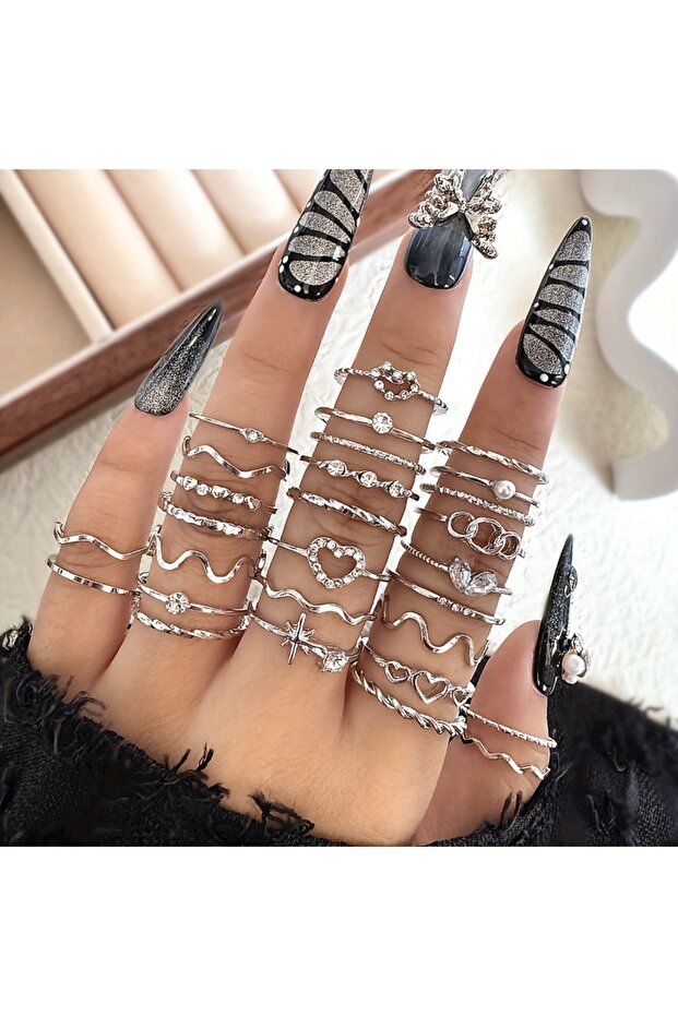ZF00231-2 28pcs Stacking Ring Set - Elegant Zinc with Cubic Zirconia for Women, Perfect for Daily We